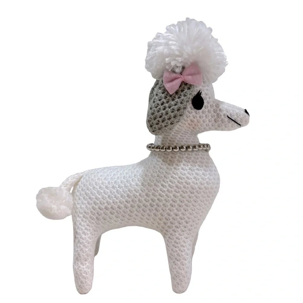 White and‎ Gray Poodle Plush Toy with Pink Bow